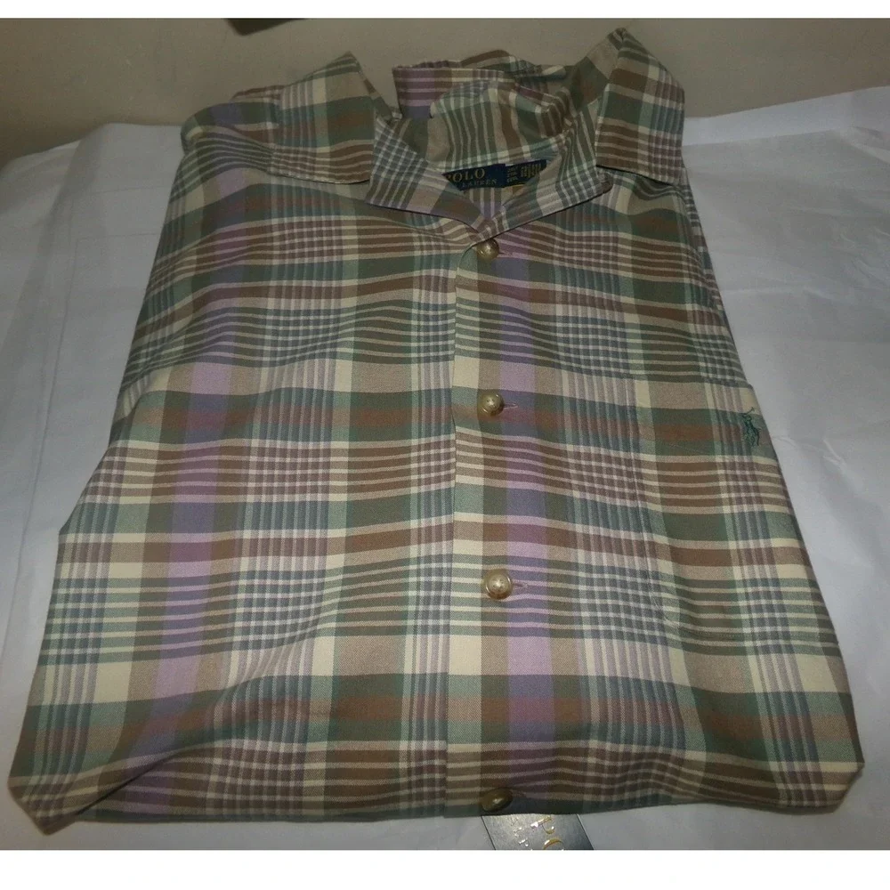 POLO RALPH LAUREN MEN'S 2XLT S/S BUTTON UP CAMP SHIRT PLAID NWT